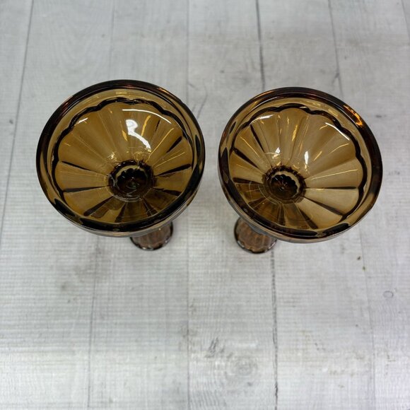 Vintage Robert Stanley Amber Glass Tapered Candles Sticks 6.5" Holders Set Of 2 - Picture 7 of 16